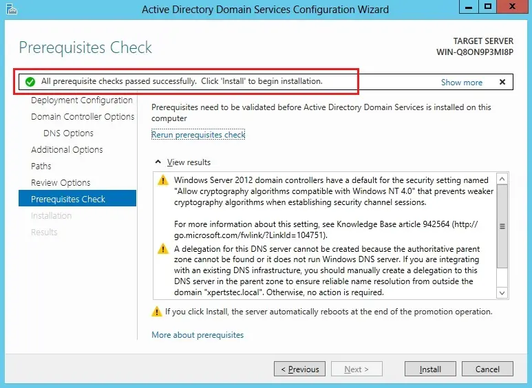 active directory prerequisites check