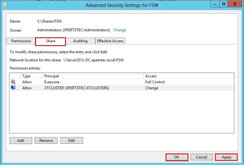 advanced security settings share