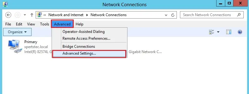 advanced settings network connection