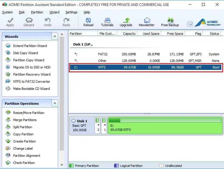 aomei partition assistant console