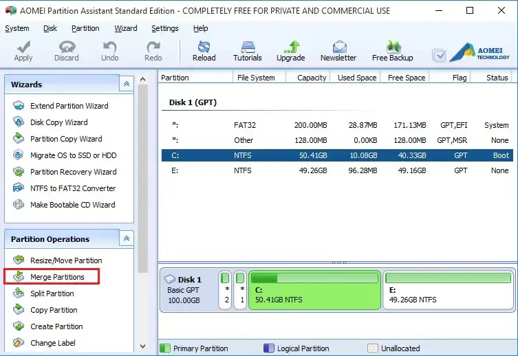 aomei partition assistant console