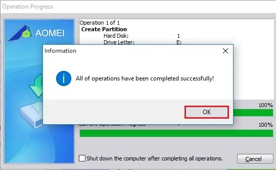 aomei partition assistant operation progress