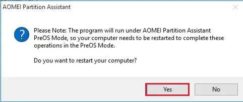 aomei partition assistant restart required