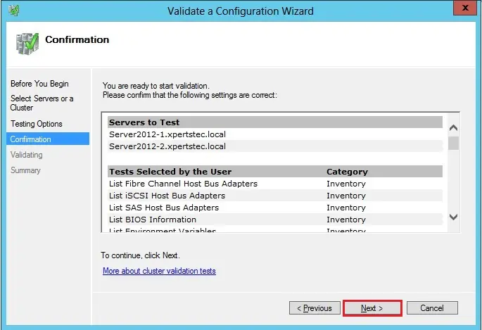 cluster validation confirmation