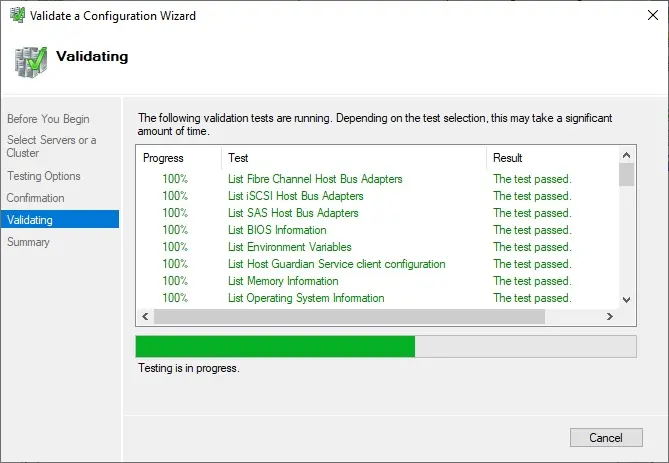 cluster validation in progress