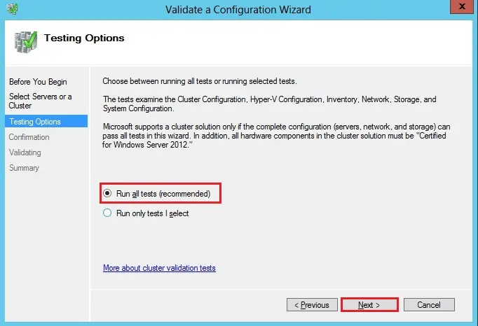 cluster validation testing options