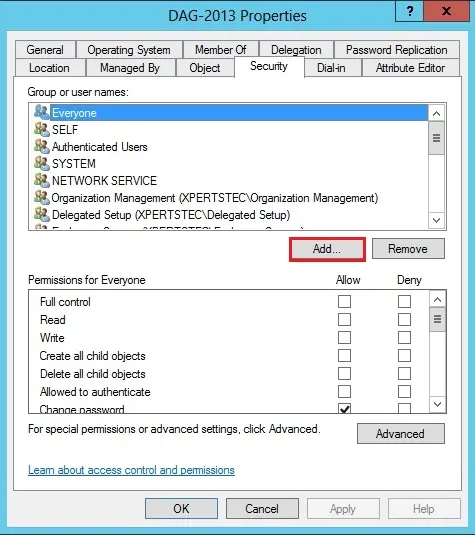 computer account properties security