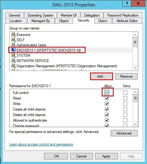 computer account properties security