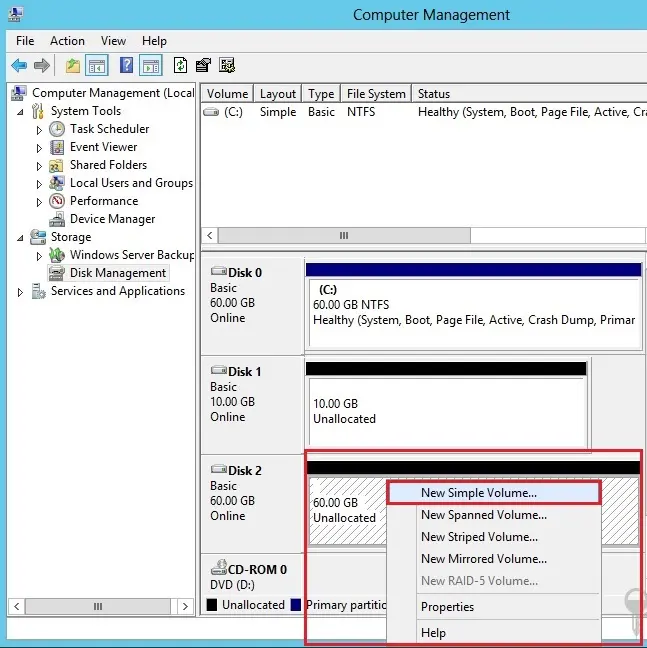 computer management disk unallocated