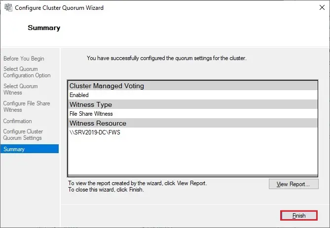 configure cluster quorum summary