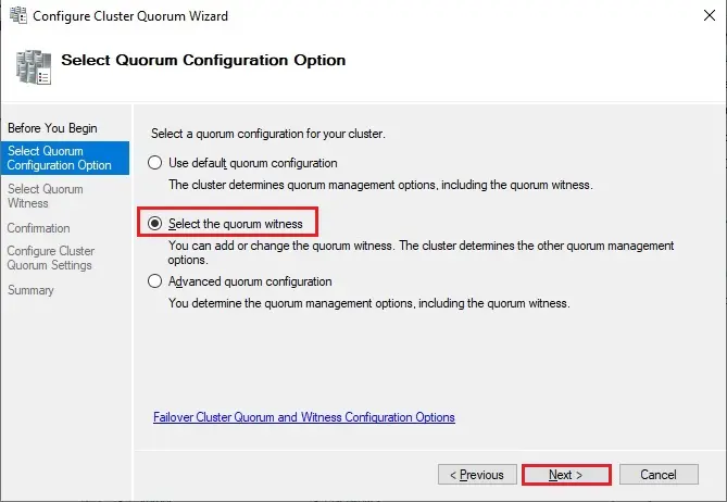 configure cluster quorum witness