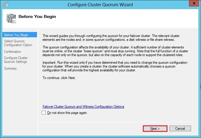 configure cluster quorum wizard