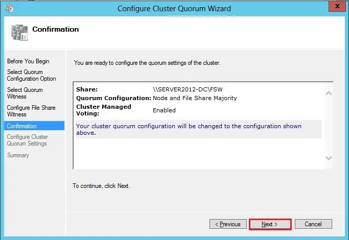 configure failover cluster quorum