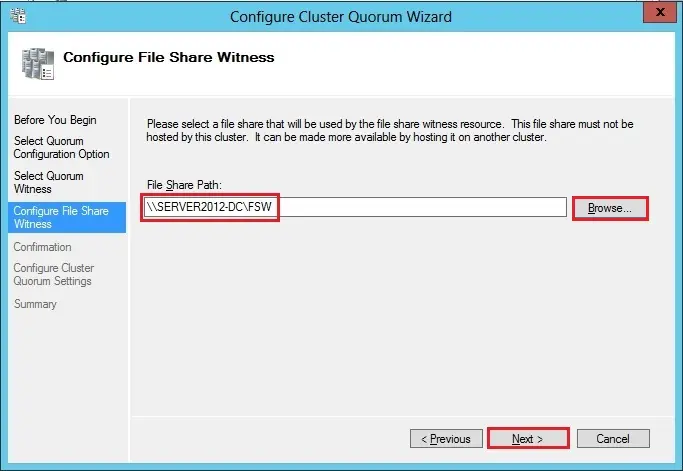 configure failover cluster quorum