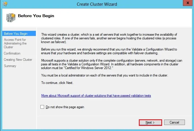 create cluster wizard 2012