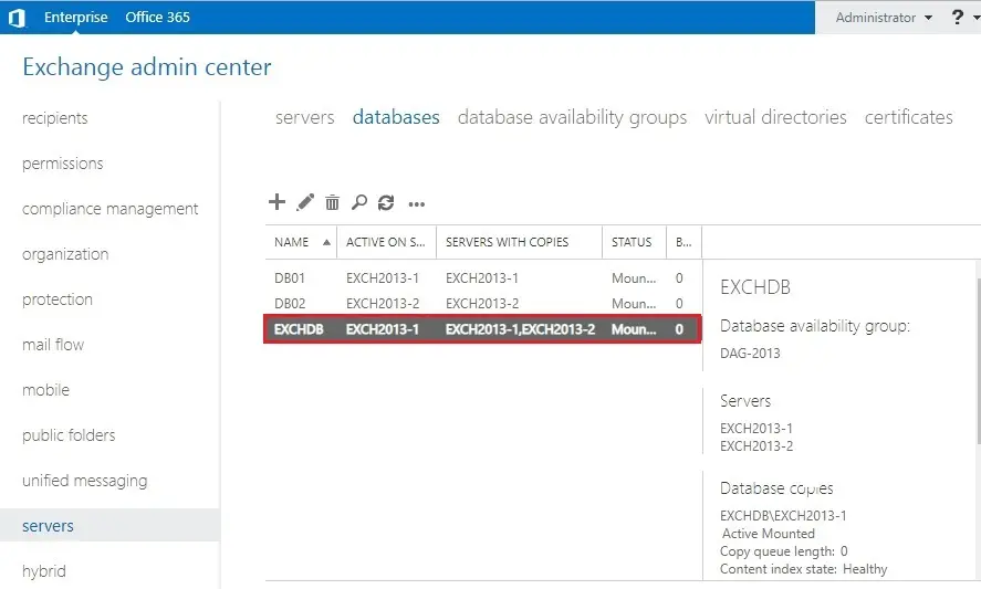 create database copy exchange 2013