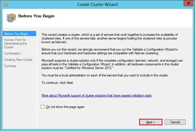 create failover cluster wizard