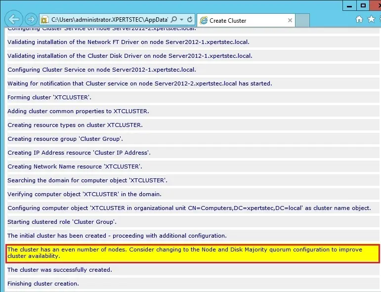 create failover cluster wizard view