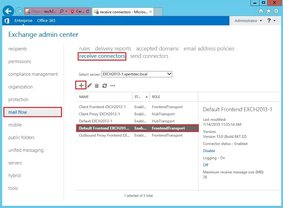 create receive connector exchange 2013