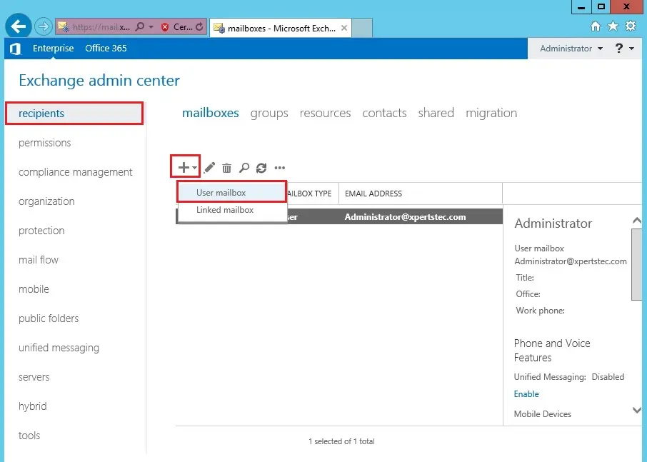 create user mailbox exchange 2013