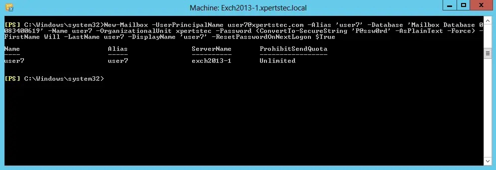 create user mailbox powershell command