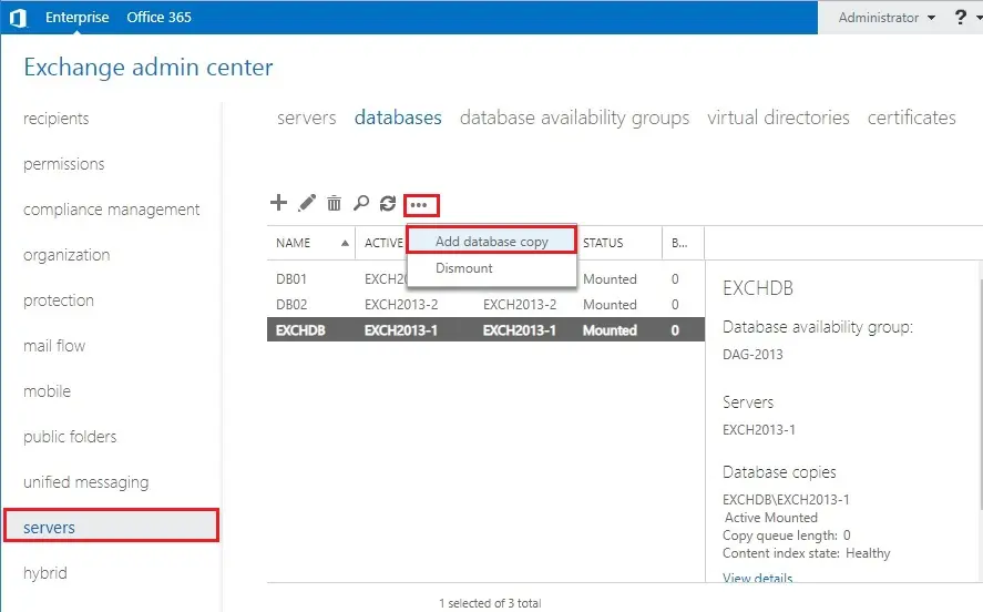 database copies exchange 2013