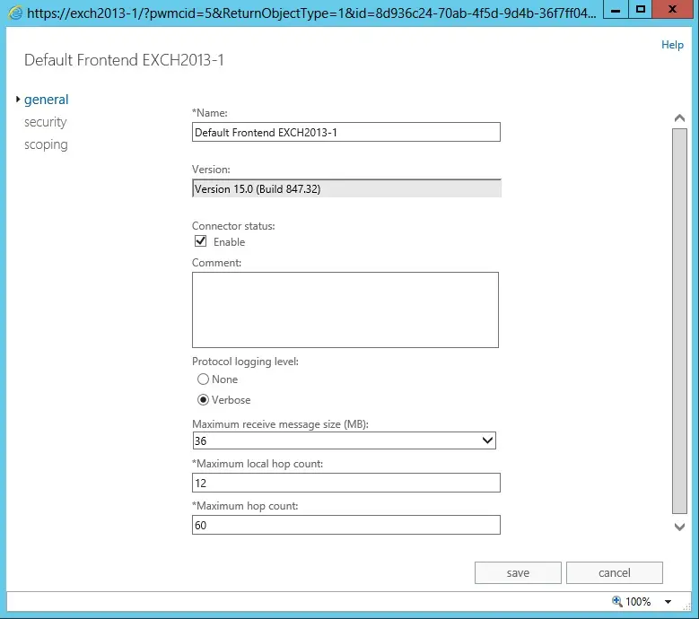 default frontend exchange 2013