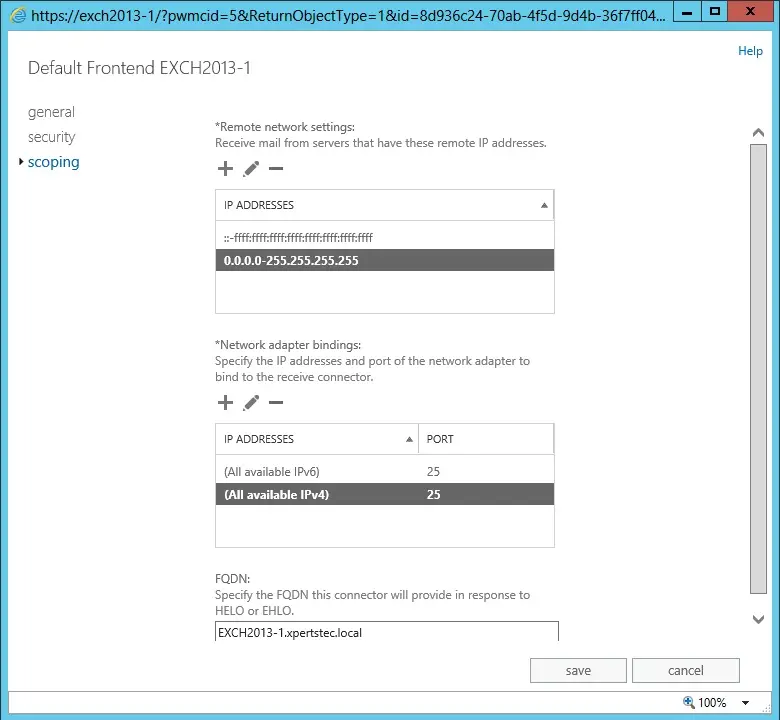 default frontend scoping exchange 2013