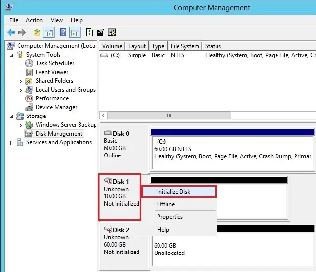 disk management initialize disk