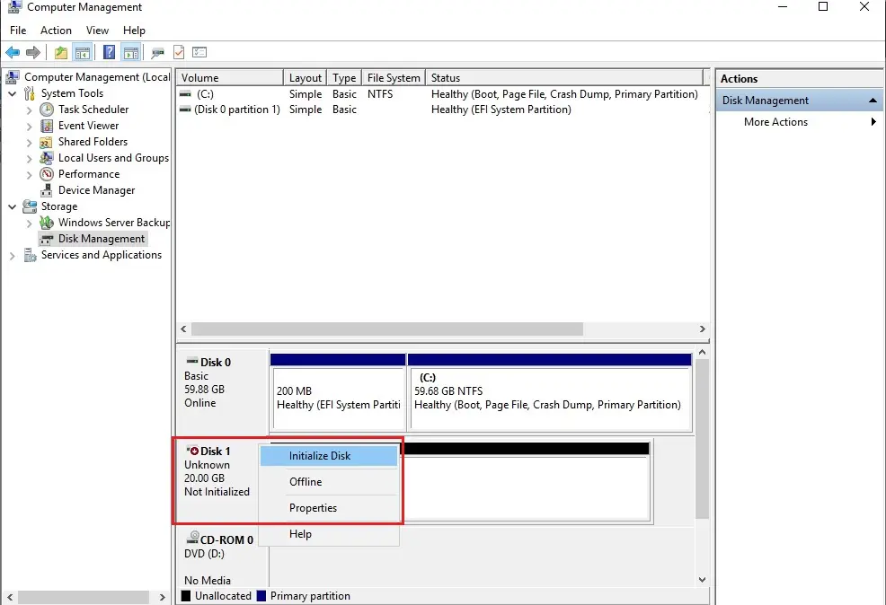 disk management initialize disk