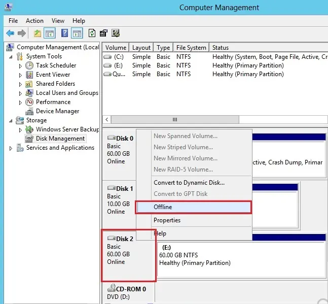 disk management offline