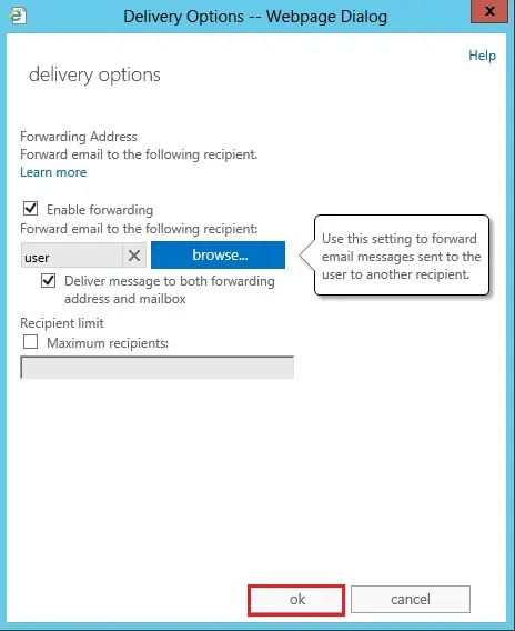 email forwarding delivery options