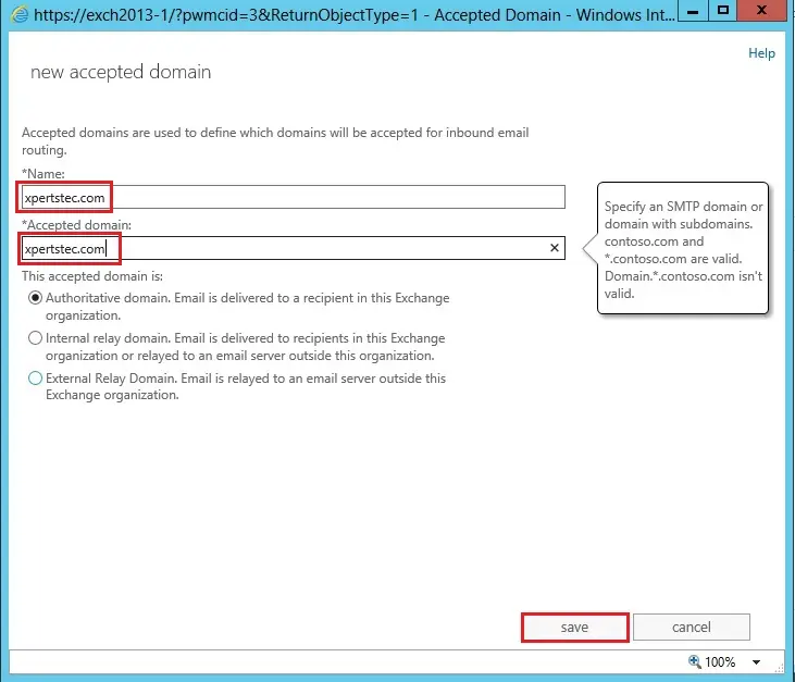 exchange 2013 new accepted domain