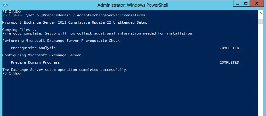 exchange 2013 prepare domain powershell