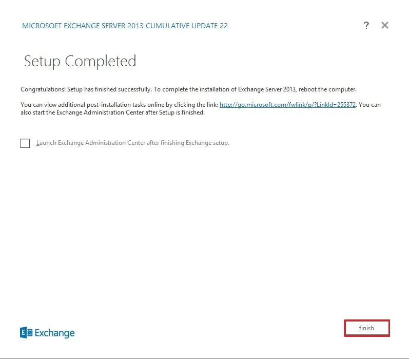 exchange 2013 setup completed