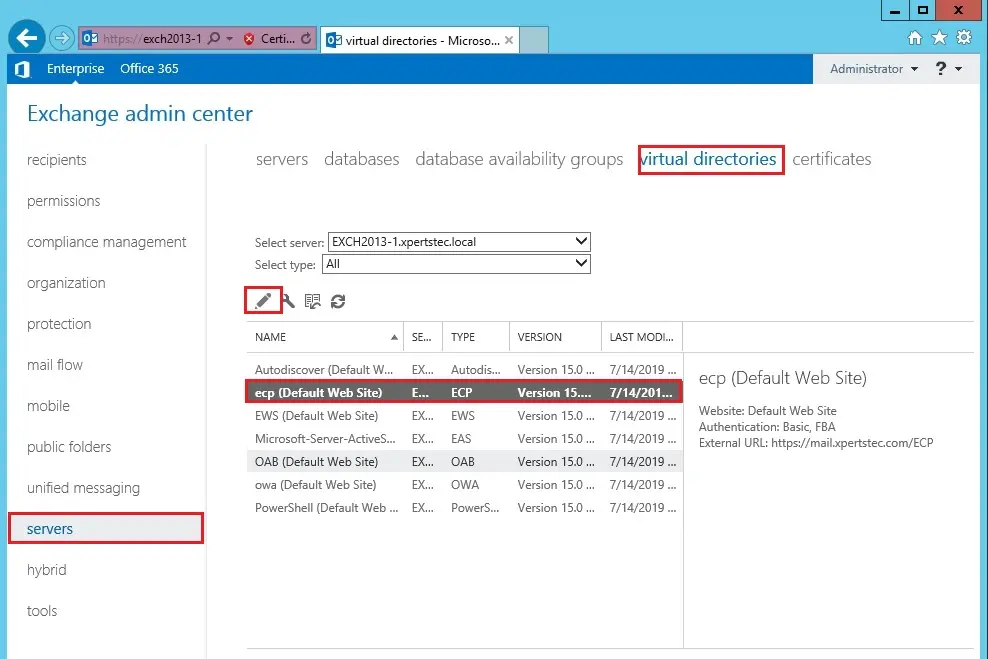 exchange 2013 virtual directory