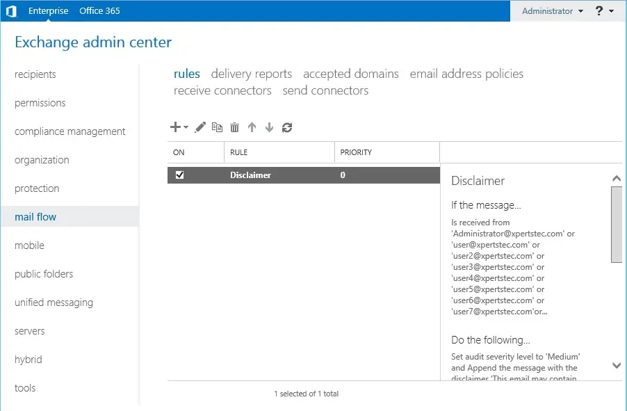 exchange admin center rules