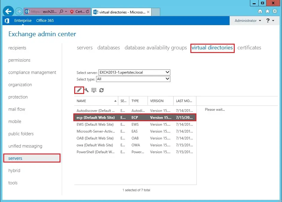 exchange admin center virtual directory