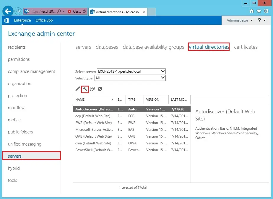 exchange admin center virtual directory