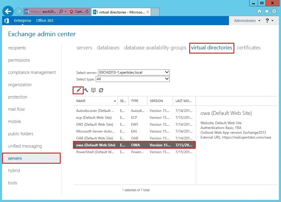 exchange admin center virtual directory