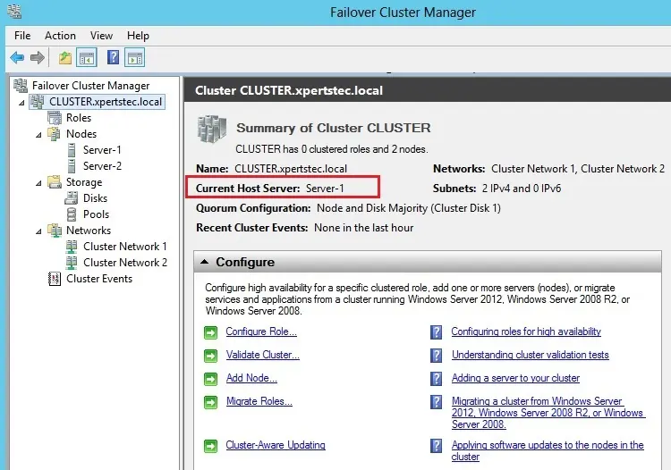 failover cluster manager 2012