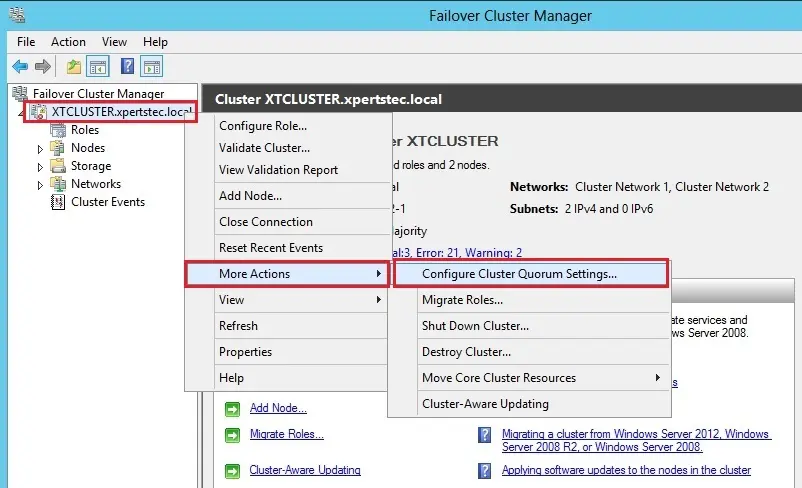 failover cluster manager 2012