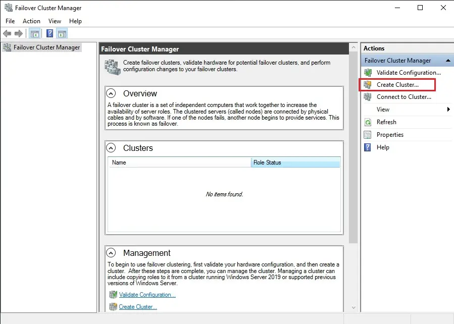 failover cluster manager 2019