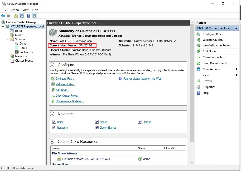 failover cluster manager 2019