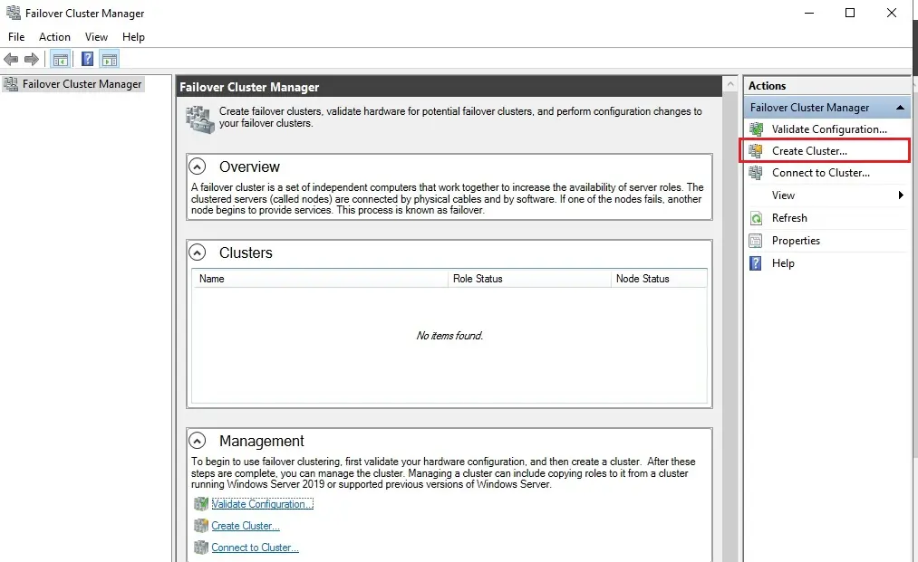 failover cluster manager 2019