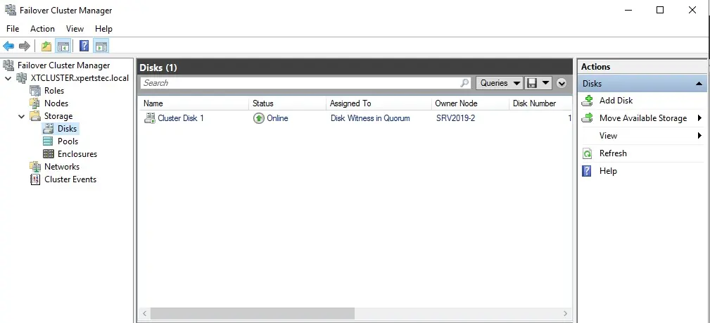 failover cluster manager disks