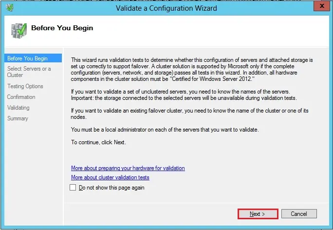 failover cluster validation configuration wizard