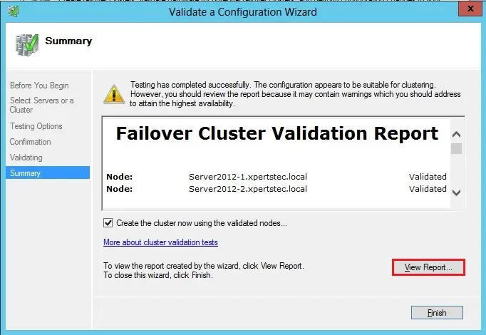 failover cluster validation summary