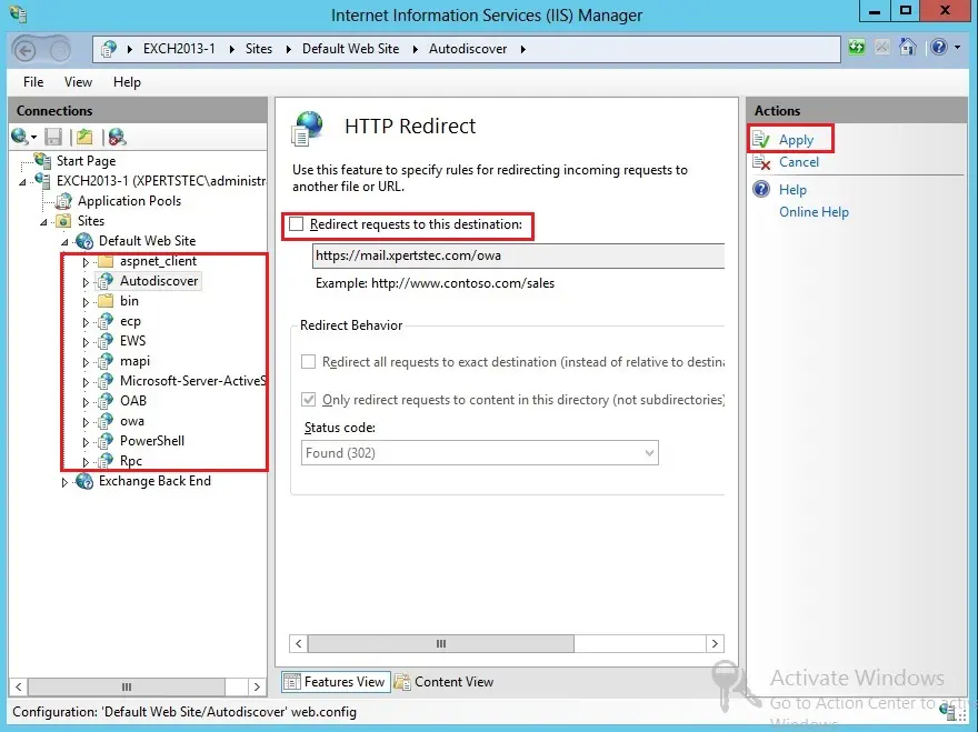 iis manager http redirect action