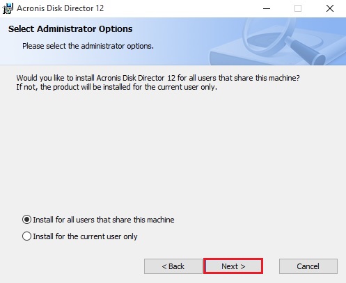 install acronis disk directory all users